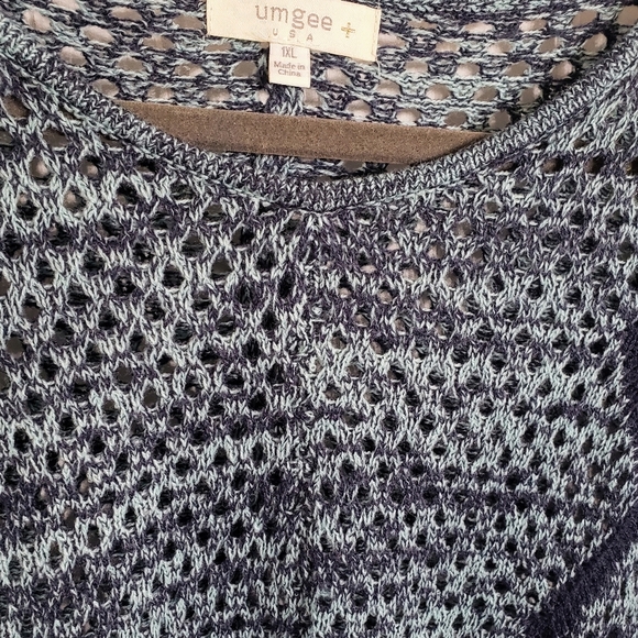 Umgee Crocheted Open Knit Sweater Tunic Blue & Green 1XL - Picture 14 of 15